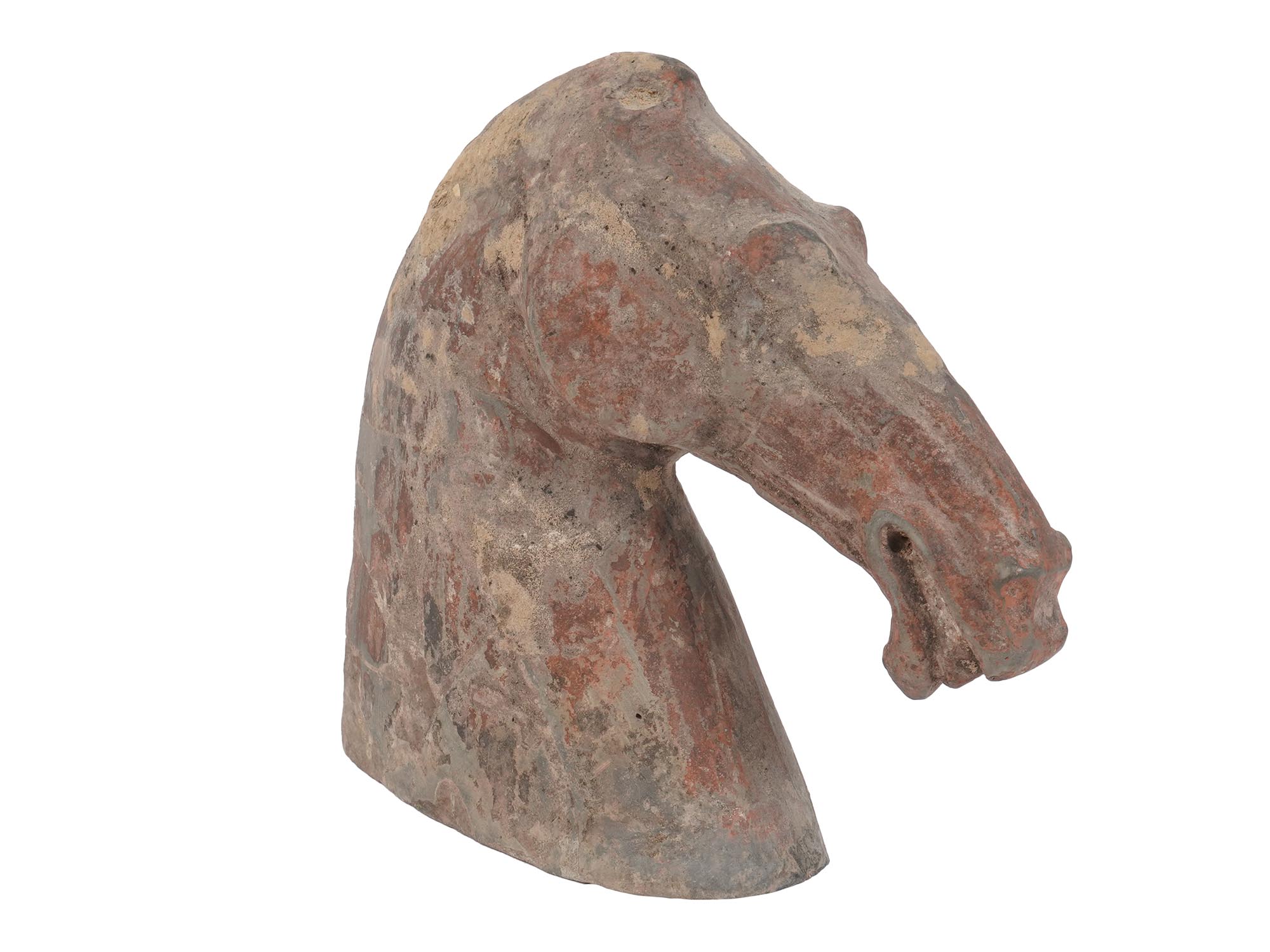 CHINESE TANG DYNASTY TERRACOTTA HORSE HEAD STATUE PIC-1